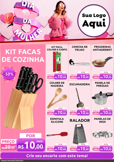Modelo de Encarte para Encarte A4 Vertical com o tema Dia da Mulher para Utilidades Domésticas