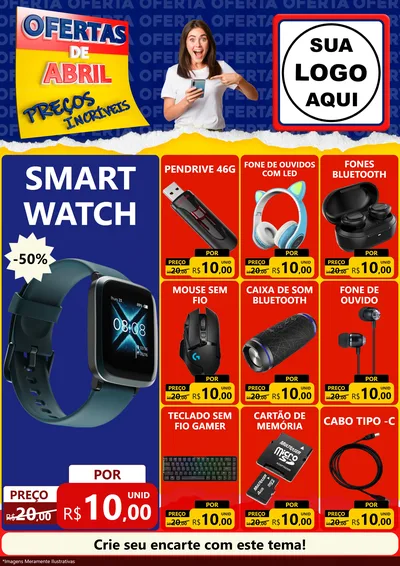 Modelo de Encarte para Encarte A4 Vertical com o tema Ofertas de Abril - Preços Incríveis para Informática