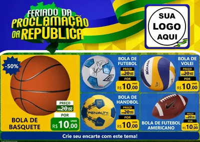Modelo de Encarte para Encarte A4 Horizontal com o tema Feriado da Proclamação da República para Artigos Esportivos