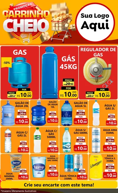 Modelo de Encarte para Encarte Grande com o tema Promoção carrinho cheio para Água e gás