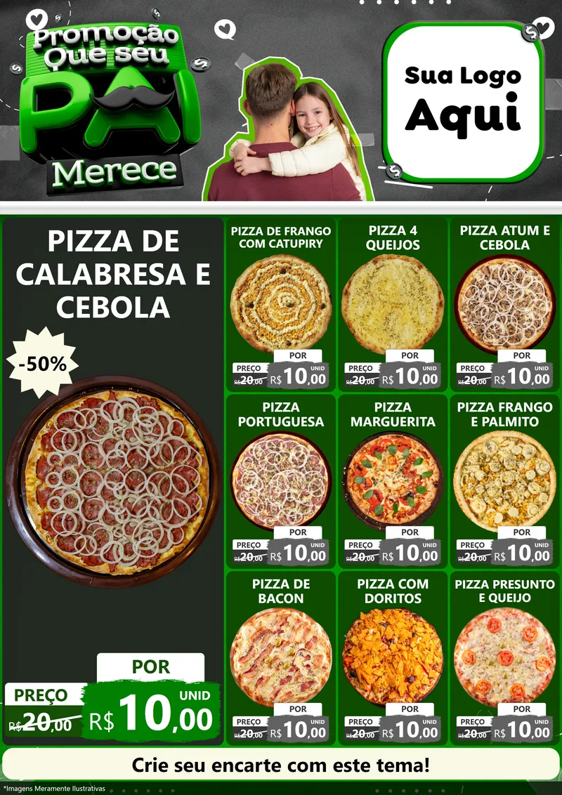 Modelo de Encarte para Encarte A4 Vertical com o tema Promoção Que seu Pai Merece para Pizzaria