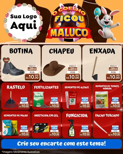Modelo de Rede Social para Feed Instagram com o tema O Coelho Ficou Maluco - Páscoa para Agropecuária