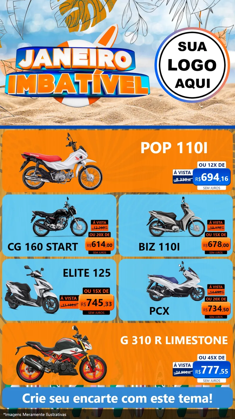 Modelo de TV para TV Vertical com o tema Janeiro Imbatível para Concessionaria de Motos