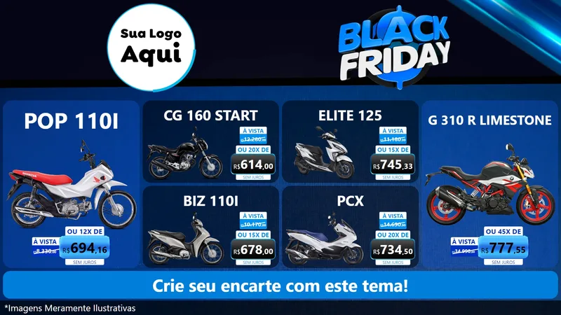 Modelo de TV para TV Horizontal com o tema Black Friday para Concessionaria de Motos