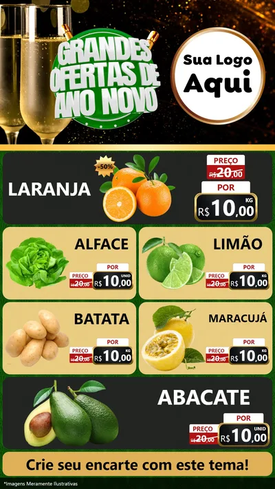 Modelo de TV para TV Vertical com o tema Grandes Ofertas de Ano Novo para Hortifrúti