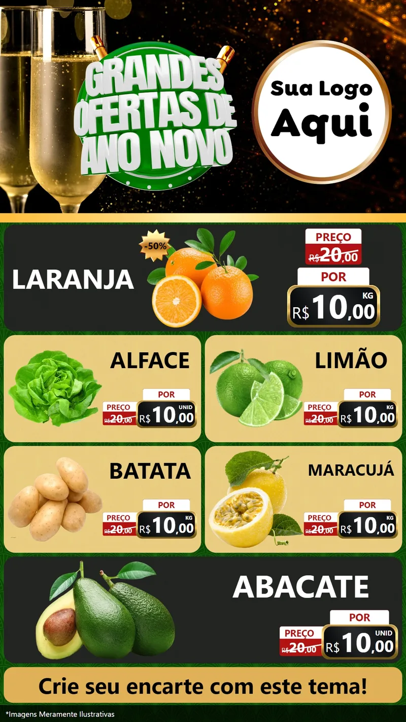 Modelo de TV para TV Vertical com o tema Grandes Ofertas de Ano Novo para Hortifrúti