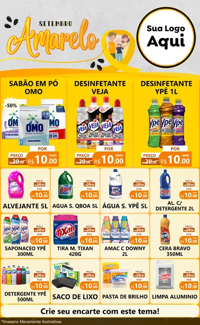 Modelo de Encarte para Encarte Grande com o tema Setembro Amarelo para Produtos de Limpeza