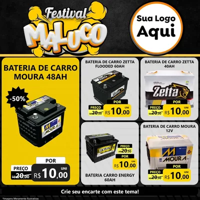 Modelo de Rede Social para Feed Facebook com o tema Festival Maluco para Baterias Elétricas