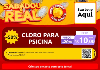 Modelo de Cartaz para Cartaz A4 Horizontal com o tema Sabadou do Real para Produtos para Piscina