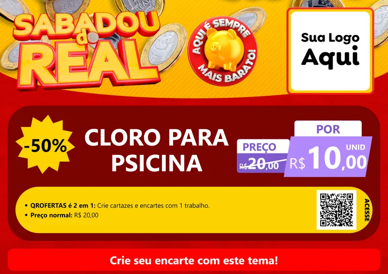 Modelo de Cartaz para Cartaz A4 Horizontal com o tema Sabadou do Real para Produtos para Piscina