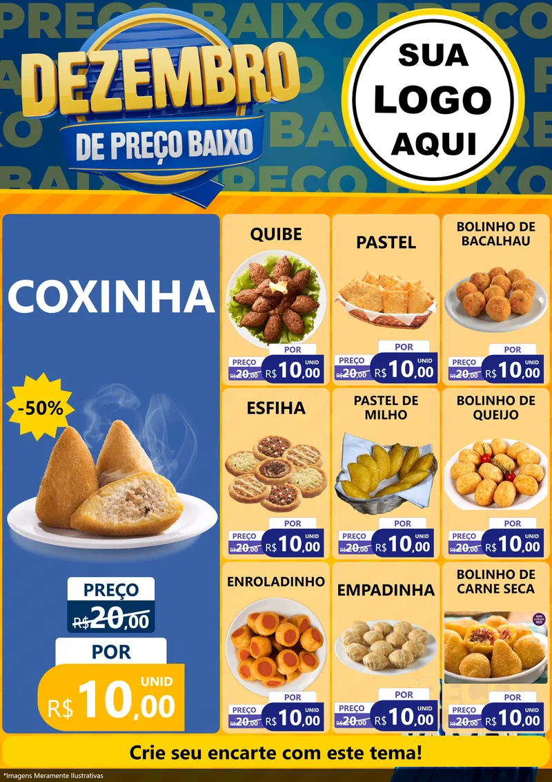 Modelo de Encarte para Encarte A4 Vertical com o tema Dezembro de Preço Baixo para Salgadaria