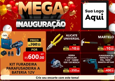 Modelo de Encarte para Encarte A4 Horizontal com o tema Mega Inauguração para Maquinas e Ferramentas