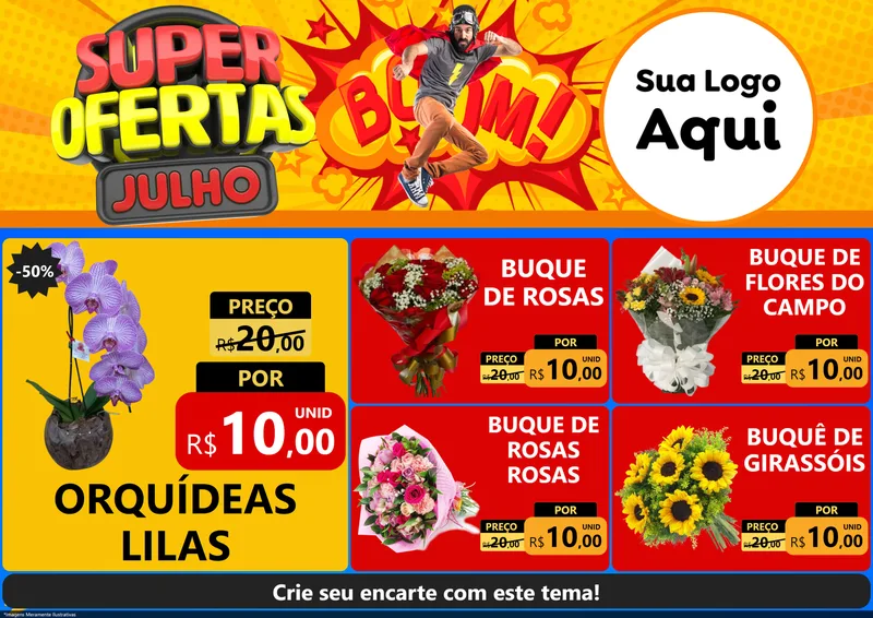 Modelo de Encarte para Encarte A4 Horizontal com o tema Super Ofertas Julho para Floricultura e jardim