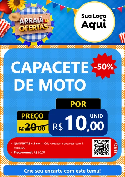 Modelo de Cartaz para Cartaz A4 Vertical com o tema Arraiá de Ofertas para Moto peças