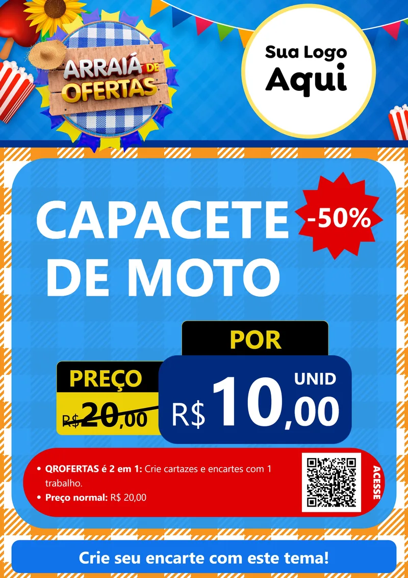 Modelo de Cartaz para Cartaz A4 Vertical com o tema Arraiá de Ofertas para Moto peças