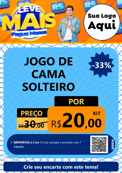 Modelo de Cartaz para Cartaz A4 Vertical com o tema Leve Mais, Pague Menos para Cama, Mesa e Banho