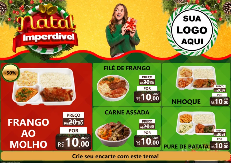 Modelo de Encarte para Encarte A4 Horizontal com o tema Natal Imperdível para Restaurante