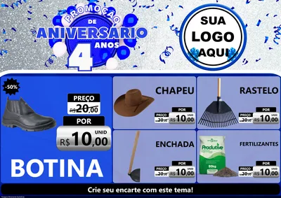 Modelo de Encarte para Encarte A4 Horizontal com o tema Promoção de Aniversário - 4 Anos para Agropecuária