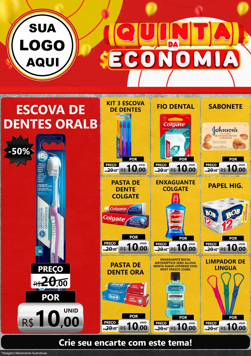 Modelo de Encarte para Encarte A4 Vertical com o tema Quinta da Economia para Higiene Pessoal