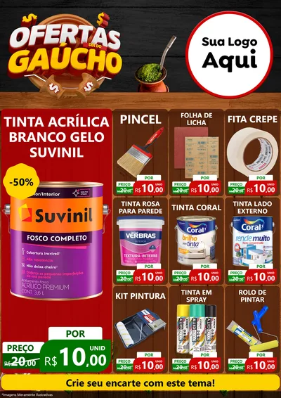 Modelo de Encarte para Encarte A4 Vertical com o tema Ofertas Dia do Gaúcho para Tintas e Ferramentas