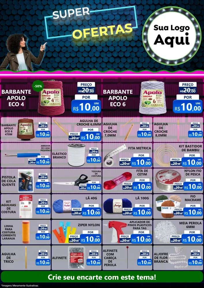 Modelo de Encarte para Encarte A4 Vertical com o tema Super Ofertas para Armarinho e Aviamentos