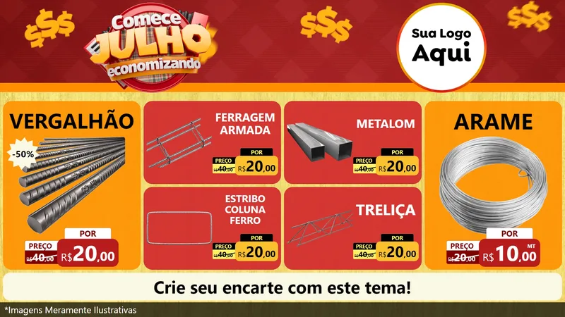 Modelo de TV para TV Horizontal com o tema Comece Julho Economizando para Ferragens