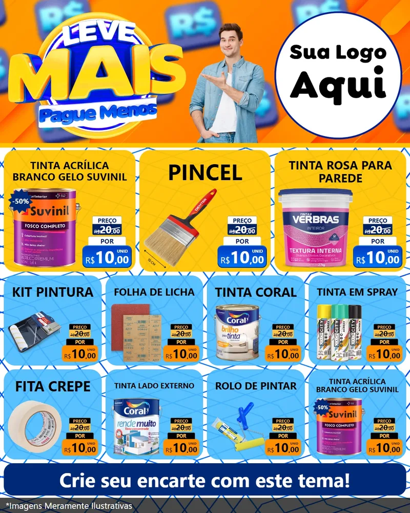 Modelo de Rede Social para Feed Instagram com o tema Leve Mais, Pague Menos para Tintas e Ferramentas
