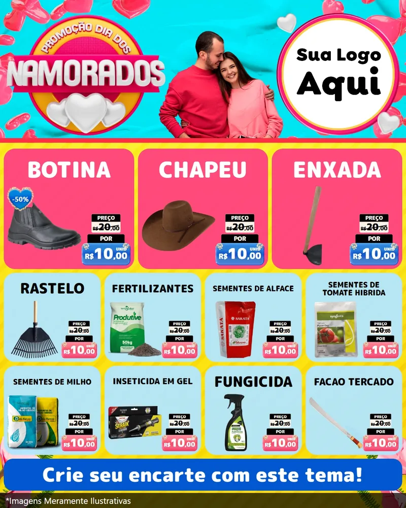 Modelo de Rede Social para Feed Instagram com o tema Promoção Dia dos Namorados para Agropecuária