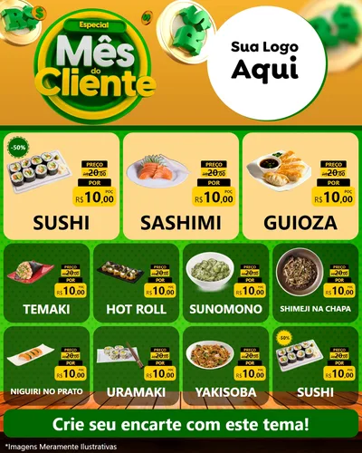 Modelo de Rede Social para Feed Instagram com o tema Especial Mês do Cliente para Comida japonesa