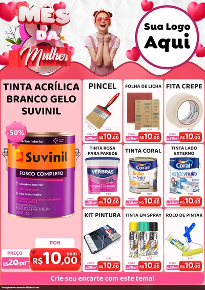 Modelo de Encarte para Encarte A4 Vertical com o tema Mês da Mulher para Tintas e Ferramentas