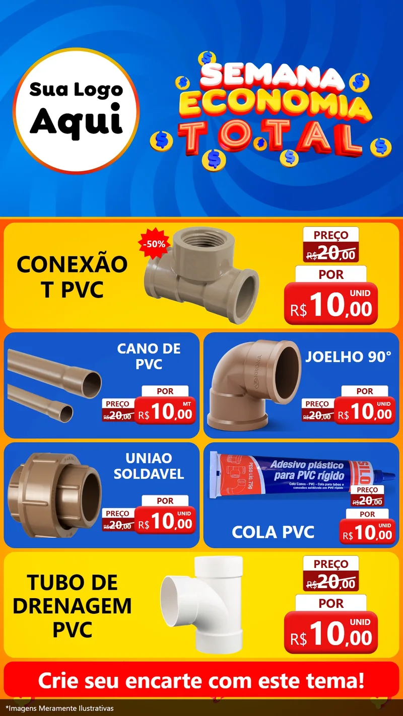 Modelo de TV para TV Vertical com o tema Semana Economia Total para Tubos e conexões