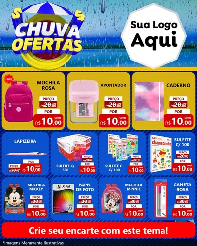 Modelo de Rede Social para Feed Instagram com o tema Chuva de Ofertas para Papelaria