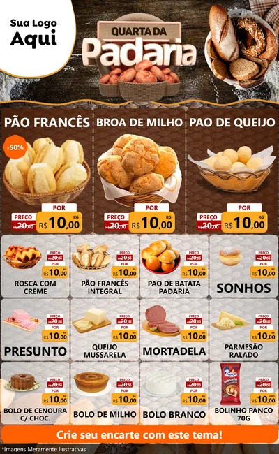 Modelo de Encarte para Encarte Grande com o tema Quarta da Padaria para Padaria