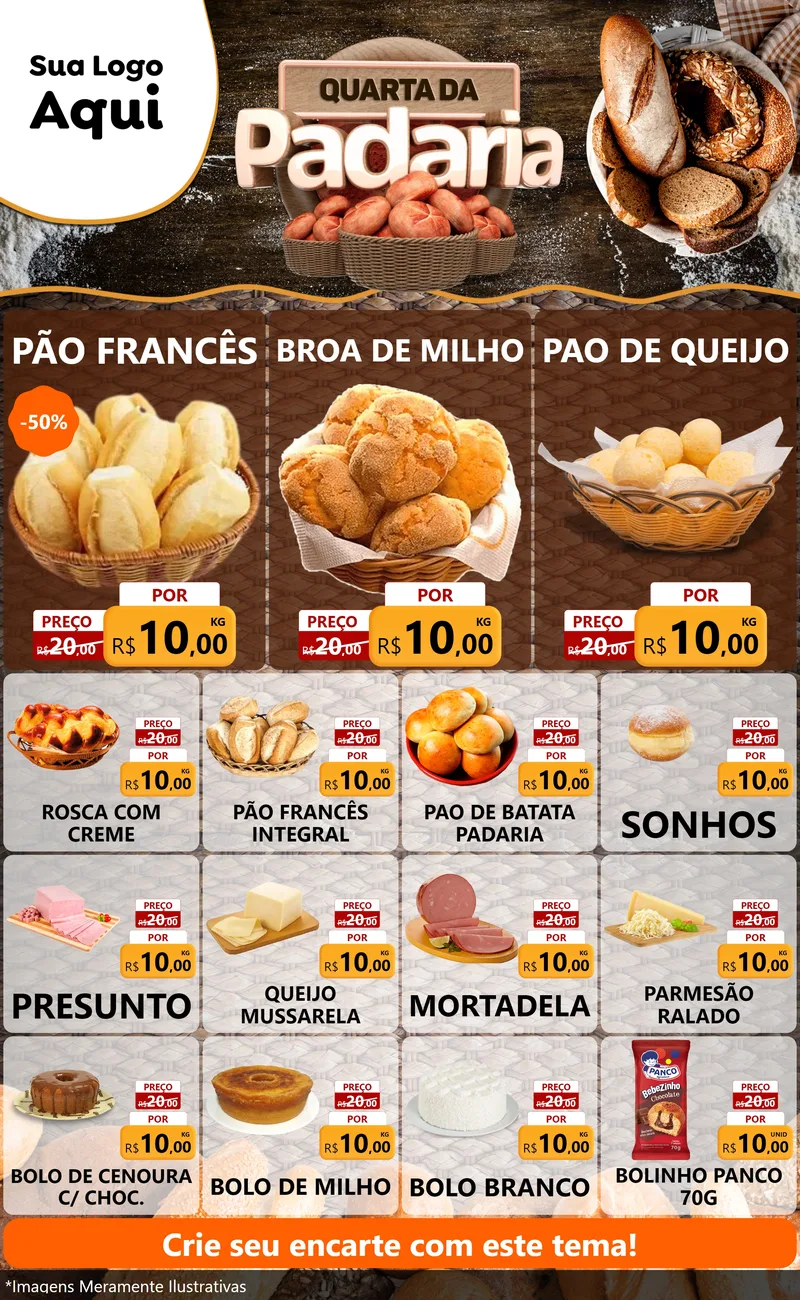 Modelo de Encarte para Encarte Grande com o tema Quarta da Padaria para Padaria