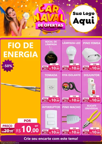 Modelo de Encarte para Encarte A4 Vertical com o tema Carnaval de Ofertas para Materiais Elétricos