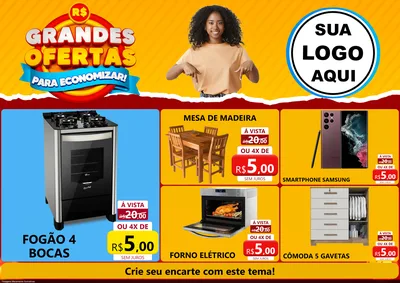 Modelo de Encarte para Encarte A4 Horizontal com o tema Grandes Ofertas Para Economizar! para Móveis e Eletro
