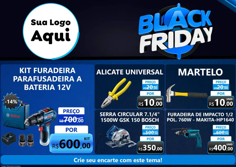 Modelo de Encarte para Encarte A4 Horizontal com o tema Black Friday para Maquinas e Ferramentas