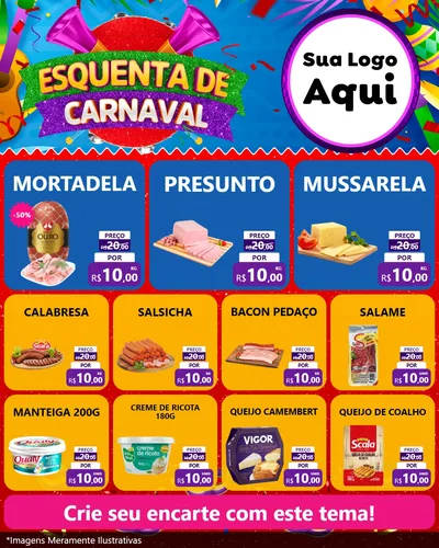 Modelo de Rede Social para Feed Instagram com o tema Esquenta de Carnaval para Frios e Laticínios