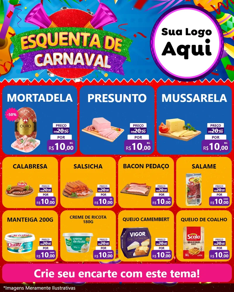 Modelo de Rede Social para Feed Instagram com o tema Esquenta de Carnaval para Frios e Laticínios