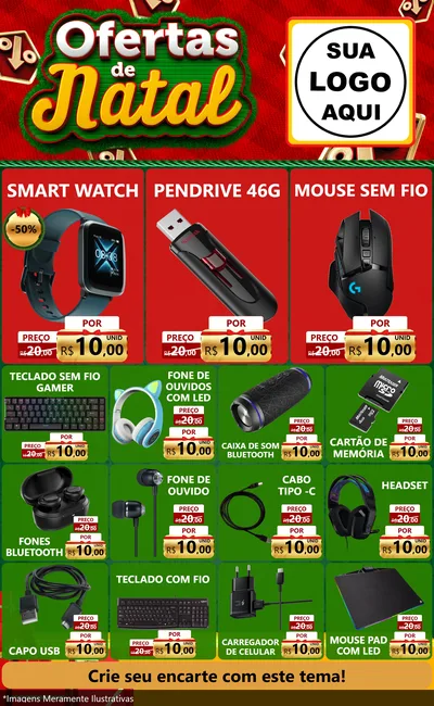 Modelo de Encarte para Encarte Grande com o tema Ofertas de Natal para Informática