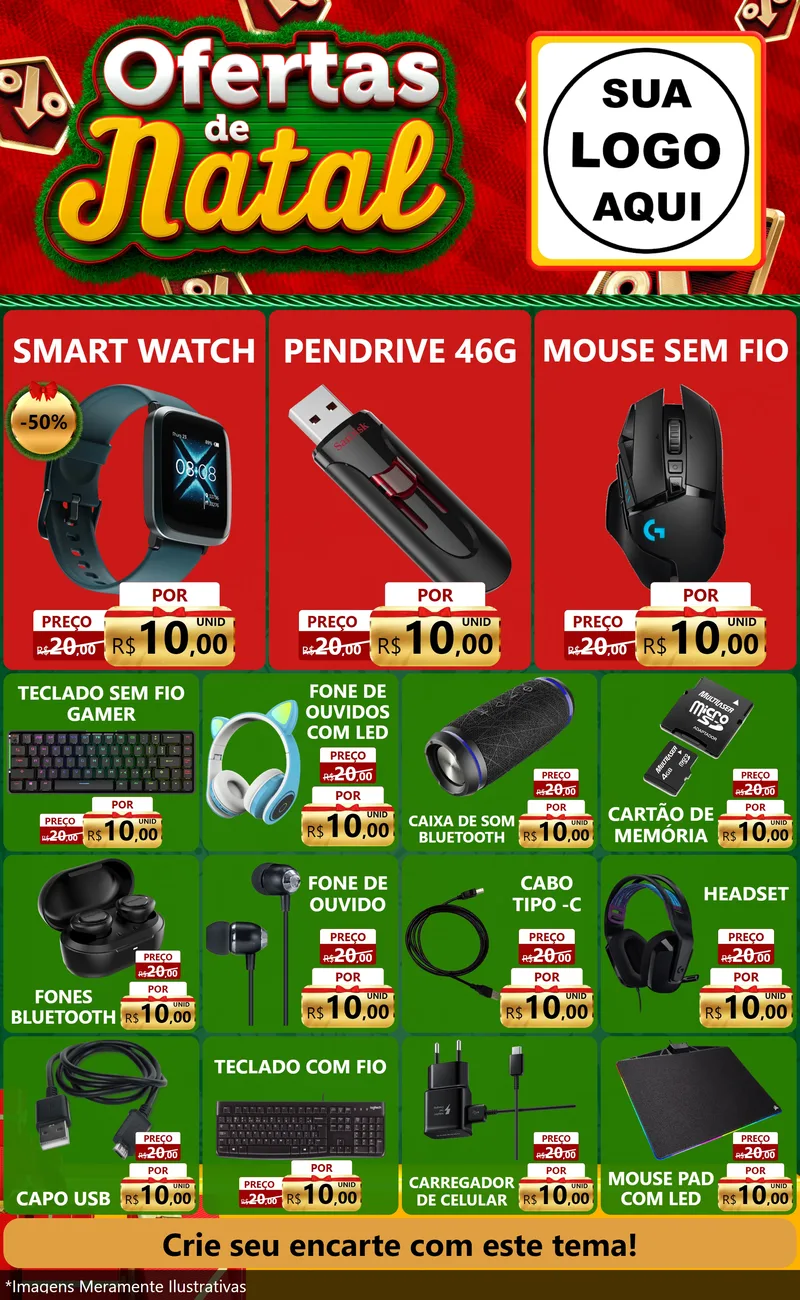 Modelo de Encarte para Encarte Grande com o tema Ofertas de Natal para Informática