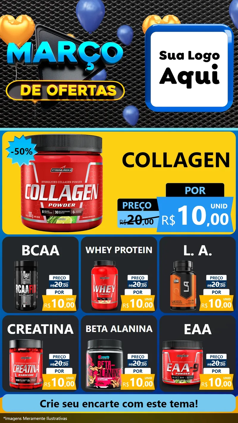 Modelo de Rede Social para Stories com o tema Março de Ofertas para Suplementos alimentares