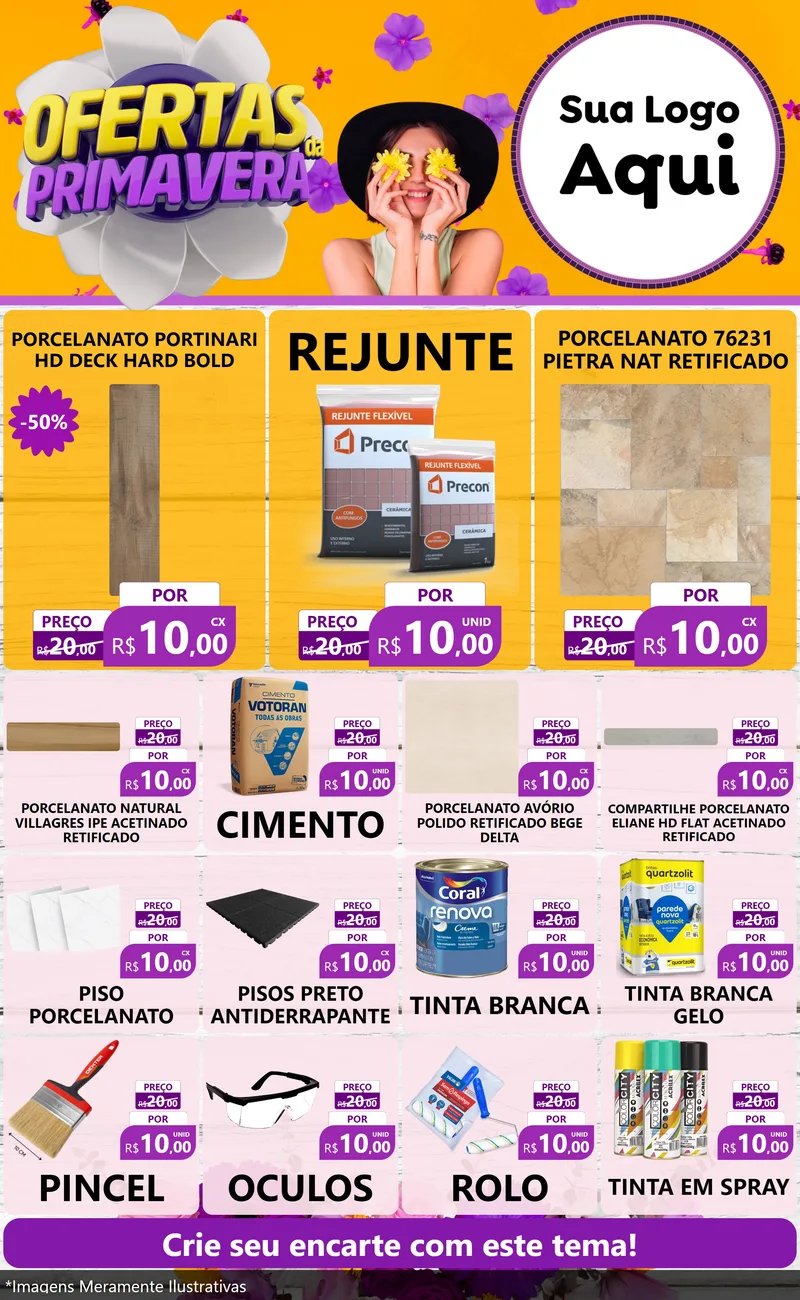 Modelo de Encarte para Encarte Grande com o tema Ofertas Da Primavera para Pisos e revestimentos