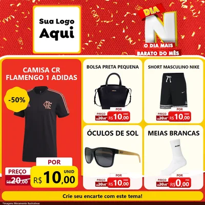 Modelo de Rede Social para Feed Facebook com o tema Dia N o Dia Mais Barato do Mês para Roupas e acessórios