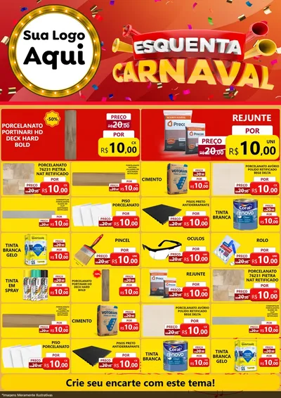 Modelo de Encarte para Encarte A4 Vertical com o tema Esquenta Carnaval para Pisos e revestimentos