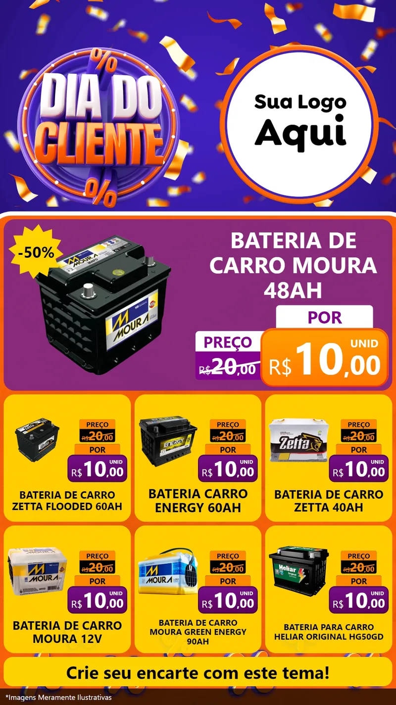 Modelo de Rede Social para Stories com o tema Dia do Cliente para Baterias Elétricas
