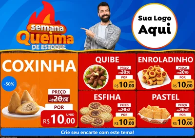 Modelo de Encarte para Encarte A4 Horizontal com o tema Semana Queima de Estoque para Salgadaria