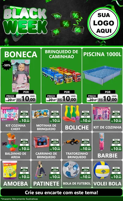 Modelo de Encarte para Encarte Grande com o tema Black Week para Brinquedos