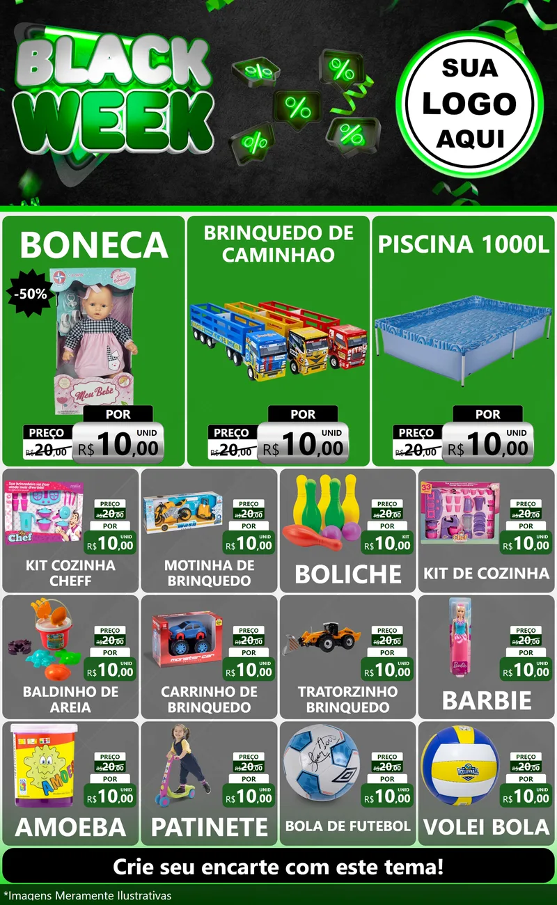 Modelo de Encarte para Encarte Grande com o tema Black Week para Brinquedos
