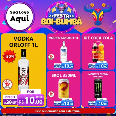 Modelo de Rede Social para Feed Facebook com o tema Festa Boi-Bumbá para Distribuidora de bebidas